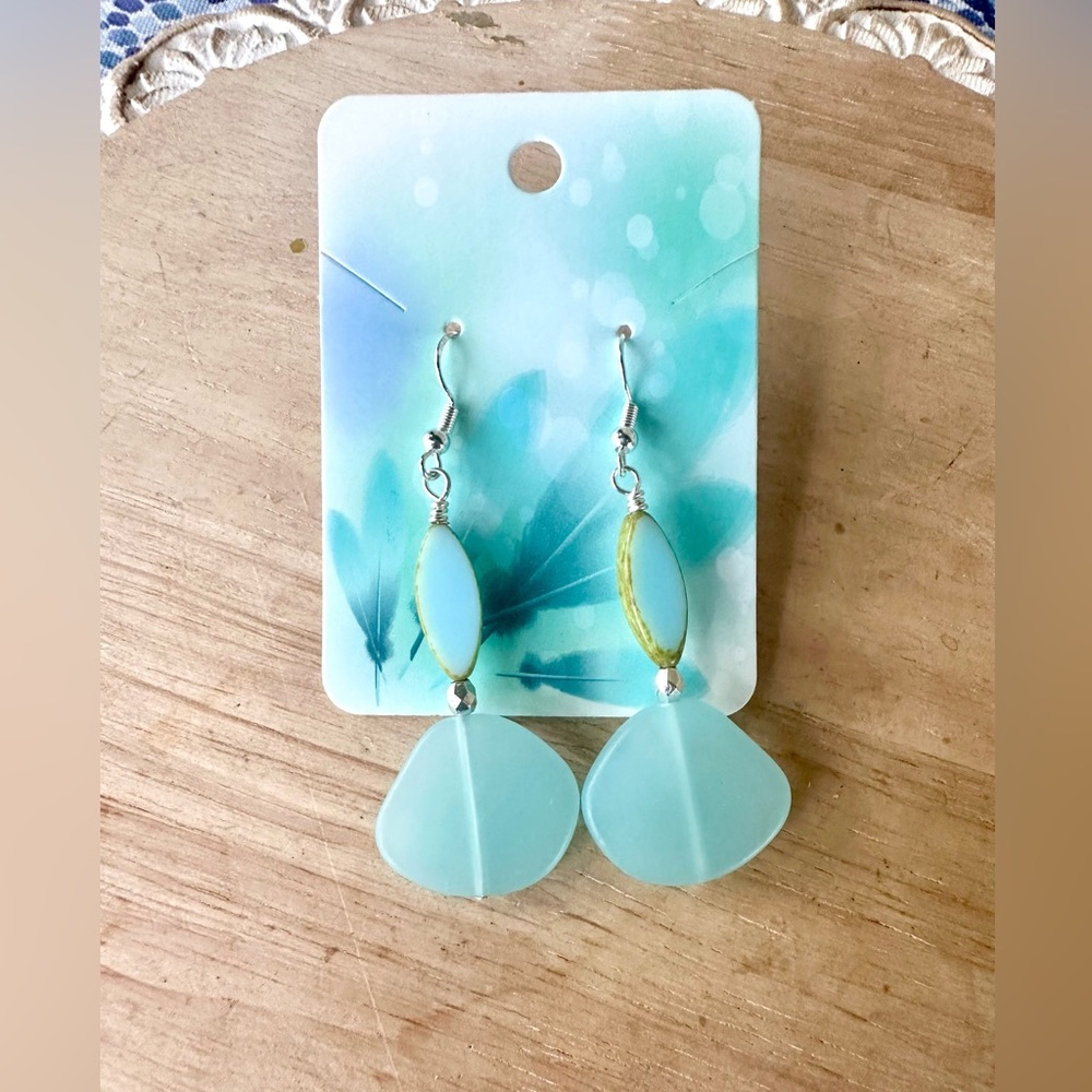 Hand Crafted light blue sea glass earrings